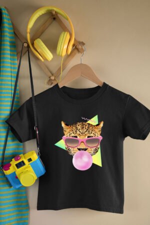 T-shirt Col Rond Fille – Funky felin gum – NOIR