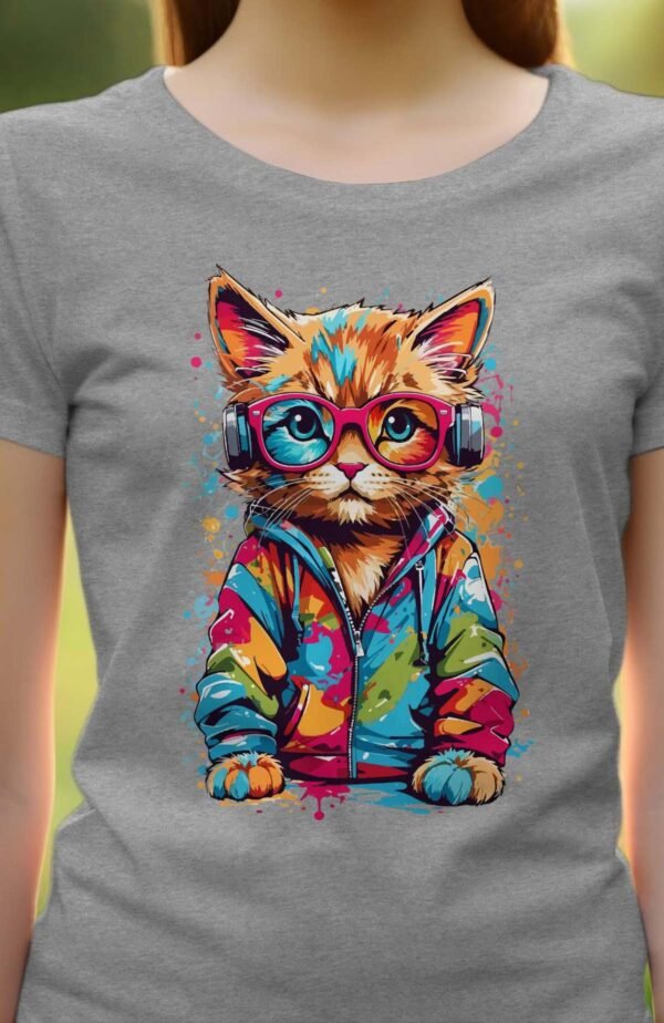 Cute cat Multi Paint - Tshirt Femme