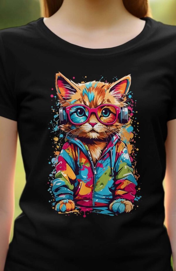 Cute cat Multi Paint - Tshirt Femme