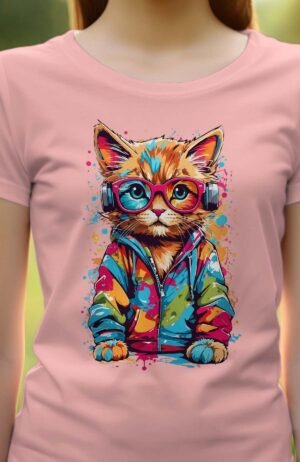 Cute cat Multi Paint - Tshirt Femme