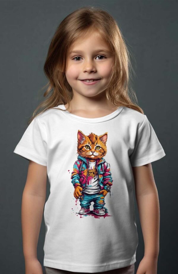 T-shirt Col Rond Fille - Cat Style Paint