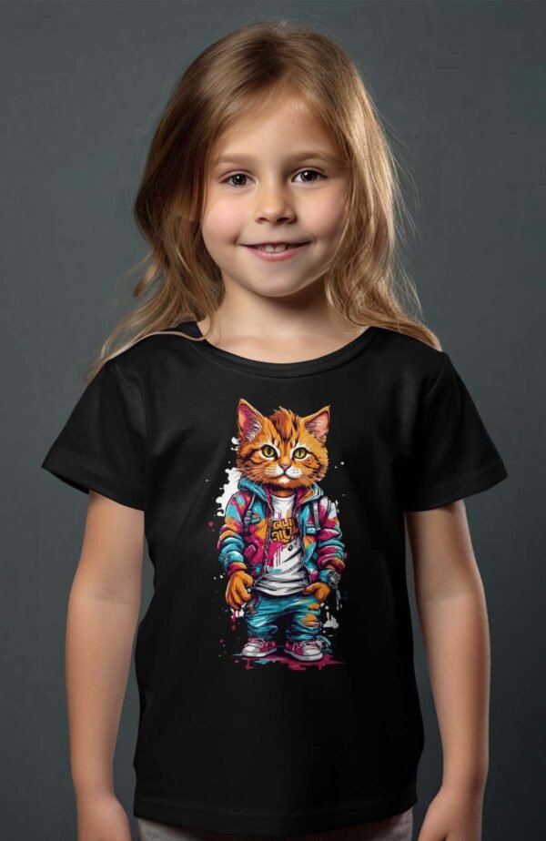 T-shirt Col Rond Fille - Cat Style Paint