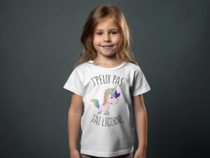T-shirt Col Rond Fille - J'peux pas j'ai licorne