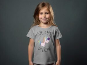 T-shirt Fille – Licorne – Gris chiné