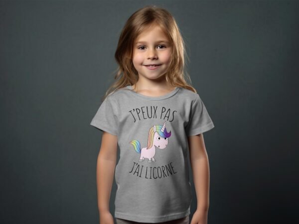 T-shirt Col Rond Fille - J'peux pas j'ai licorne