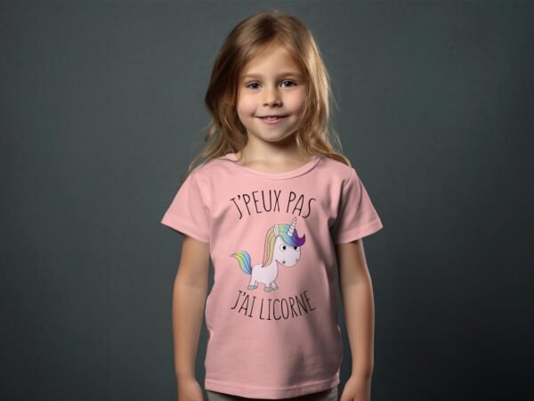 T-shirt Col Rond Fille - J'peux pas j'ai licorne
