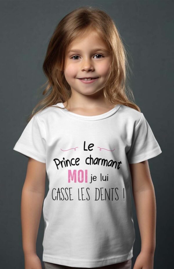 T-shirt Col Rond Fille - Le prince charmant moi je lui casse les dents