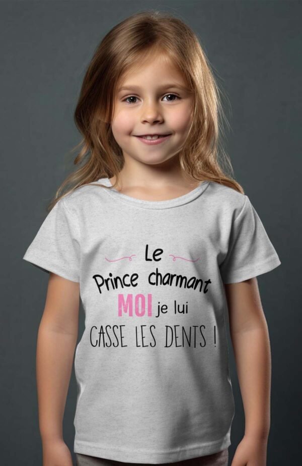 T-shirt Col Rond Fille - Le prince charmant moi je lui casse les dents