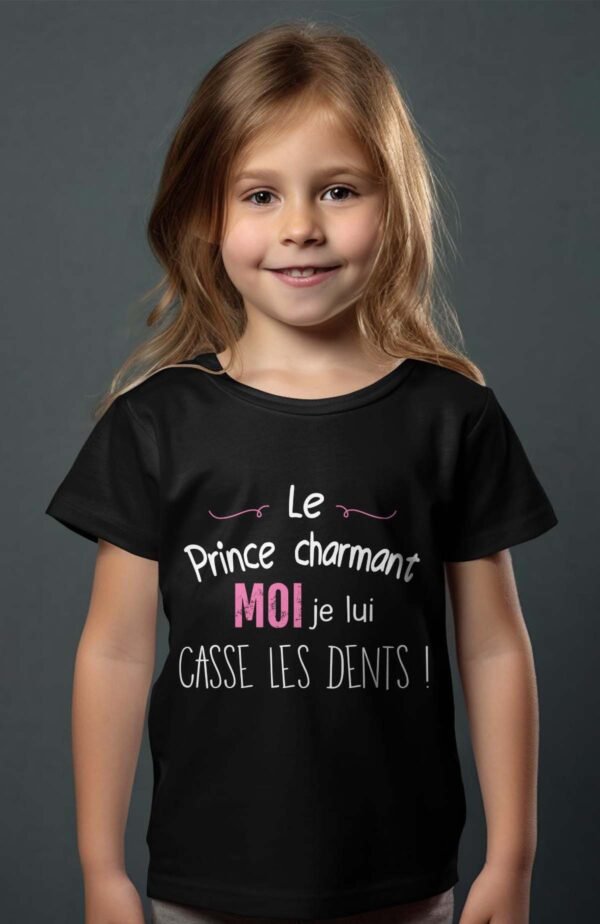 T-shirt Col Rond Fille - Le prince charmant moi je lui casse les dents