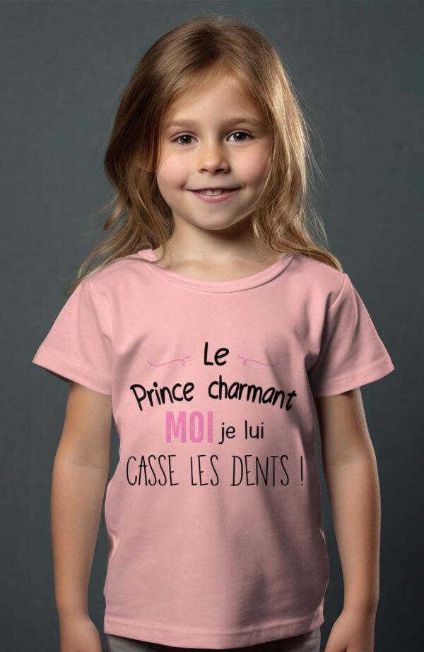 T-shirt Col Rond Fille - Le prince charmant moi je lui casse les dents