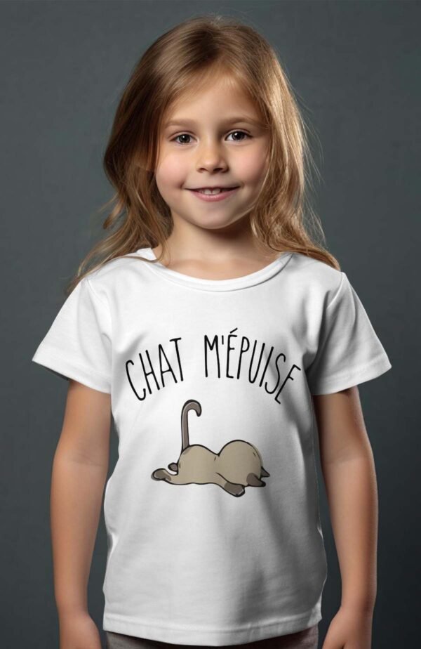 T-shirt Col Rond Fille - Chat m'épuise