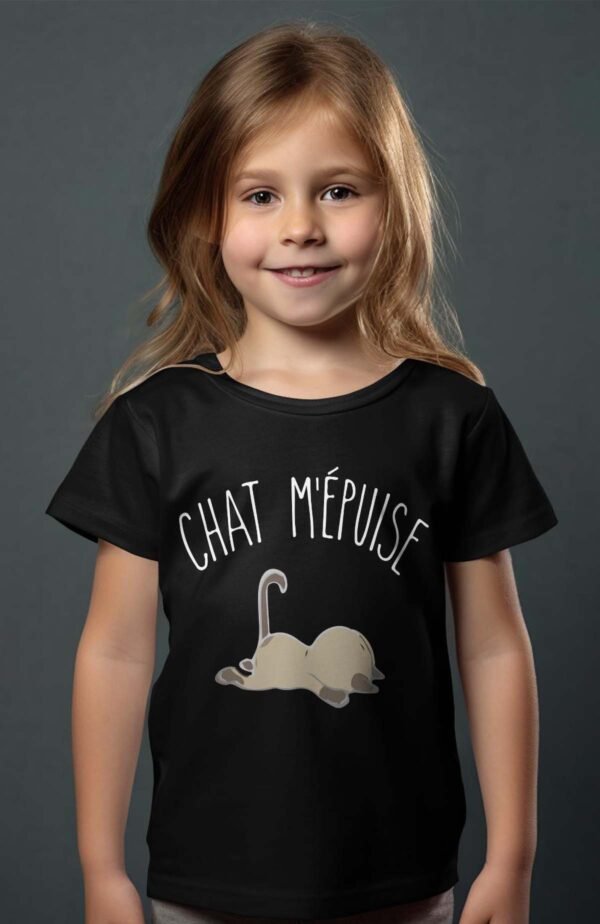 T-shirt Col Rond Fille - Chat m'épuise
