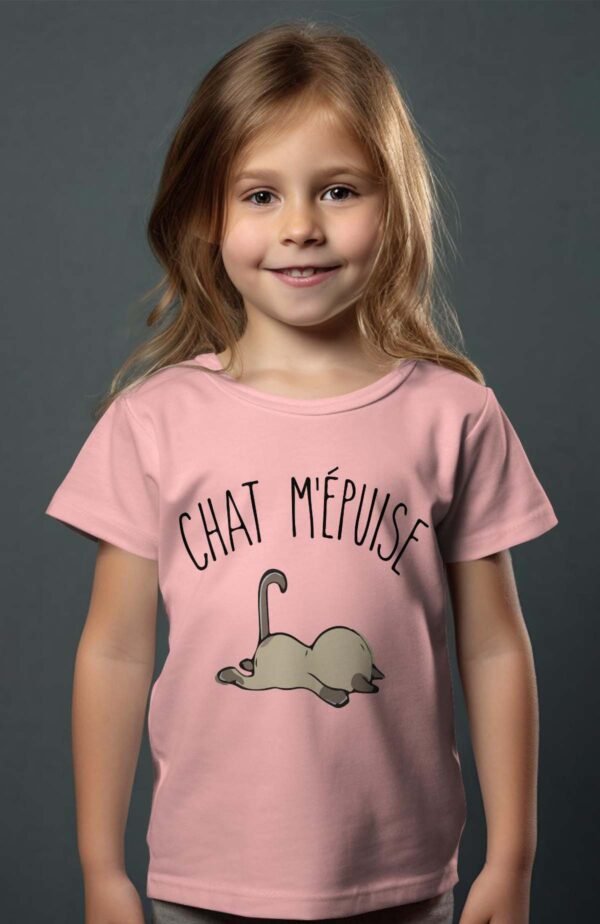 T-shirt Col Rond Fille - Chat m'épuise