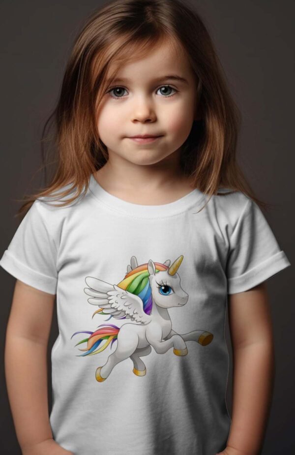 T-shirt Col Rond Fille - Licorne arc en ciel