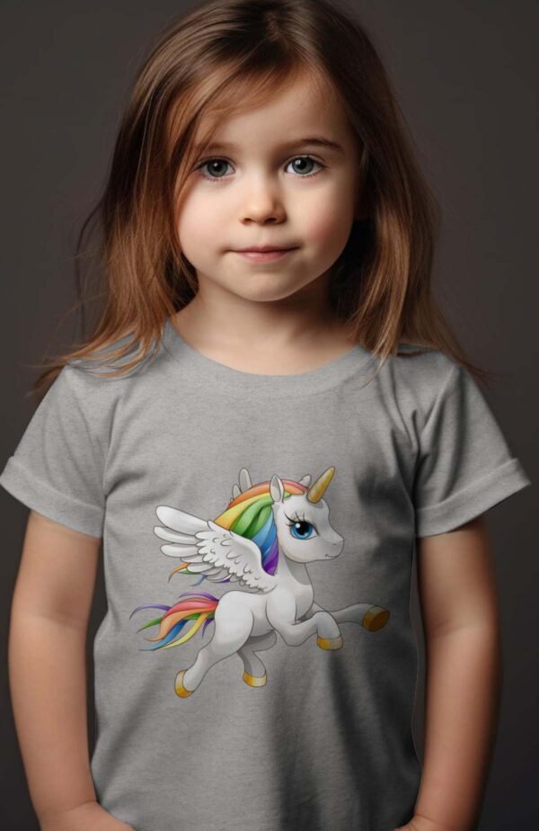 T-shirt Col Rond Fille - Licorne arc en ciel