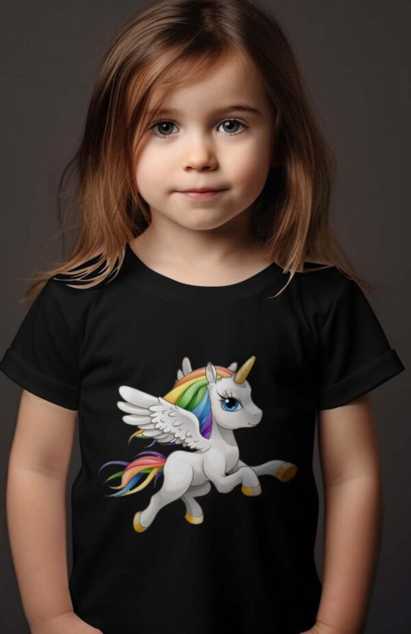 T-shirt Col Rond Fille - Licorne arc en ciel