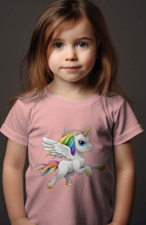 T-shirt Col Rond Fille - Licorne arc en ciel