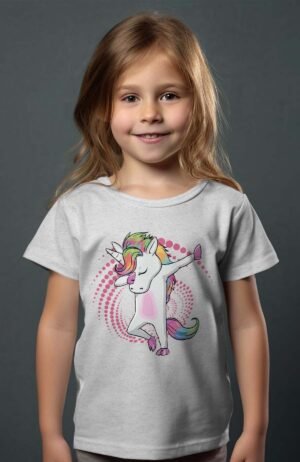 T-shirt Fille – licorne disco – Gris