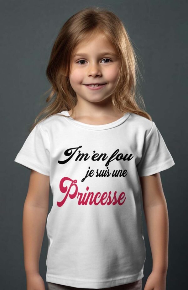 T-shirt Col Rond Fille - J'men fou j'suis une princesse