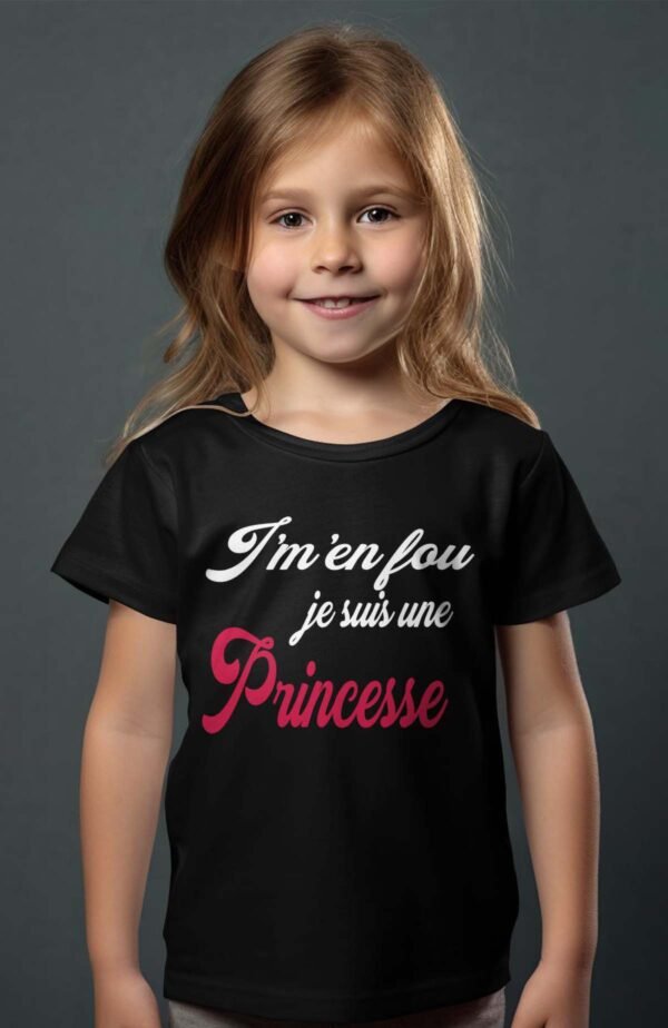 T-shirt Col Rond Fille - J'men fou j'suis une princesse