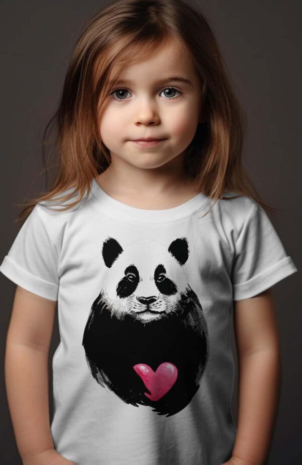 T-shirt Col Rond Fille - Panda cœur
