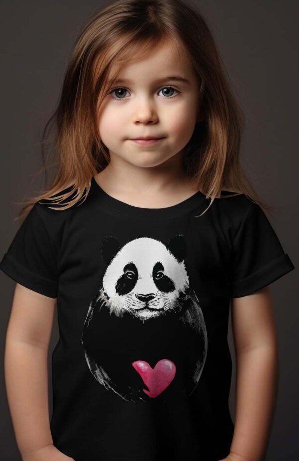 T-shirt Col Rond Fille - Panda cœur