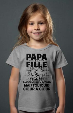 T-shirt Fille – papa et fille pas toujours en accord – Gris