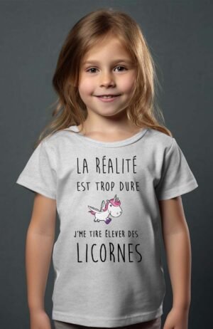T-shirt Fille – réalité trop licorne – Gris