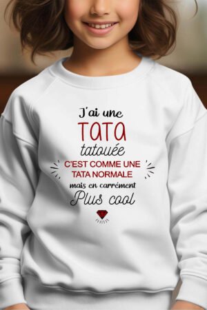 TATA TATOUEE – Sweat Col Rond Fille – Blanc