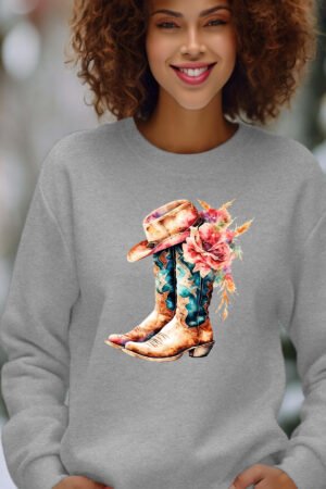 Western boots – Sweat Col Rond Femme – Gris