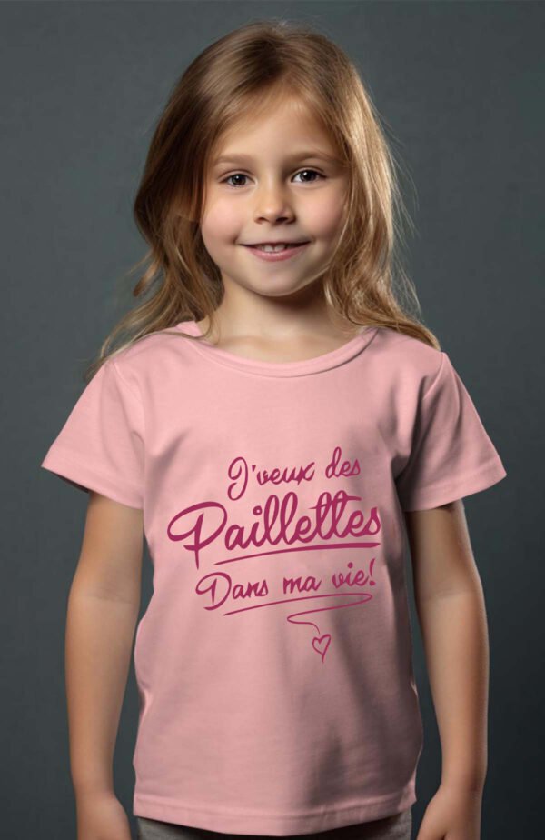 T-shirt Col Rond Fille - J'veux des paillettes dans ma vie