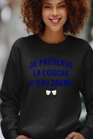 préserve eau jaune – Sweat Col Rond Femme – Noir