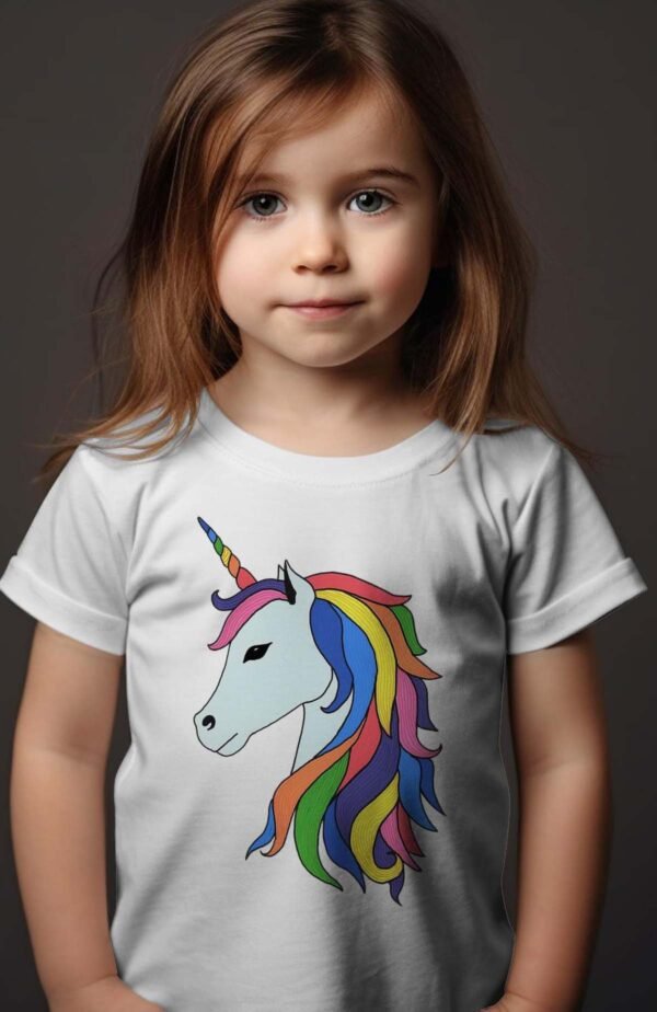 T-shirt Col Rond Fille - Licorne Crinière