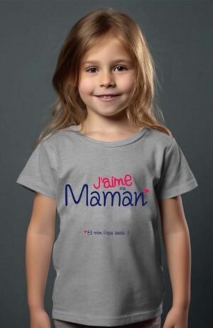 T-shirt Col Rond Fille - J'aime ma maman et mon papa aussi
