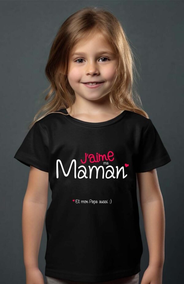 T-shirt Col Rond Fille - J'aime ma maman et mon papa aussi