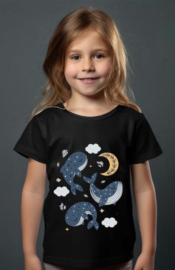T-shirt Col Rond Fille - Baleine moon