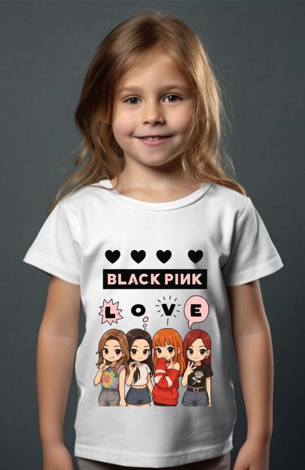 T-shirt Col Rond Fille - Black pink love