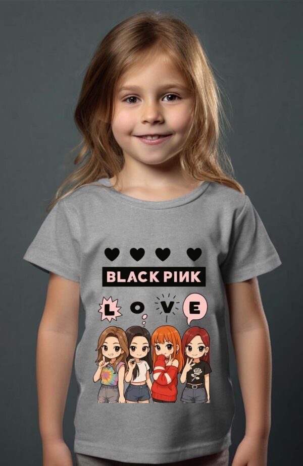 T-shirt Col Rond Fille - Black pink love