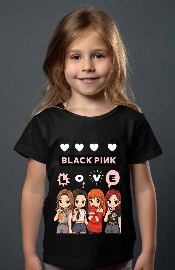 T-shirt Col Rond Fille - Black pink love