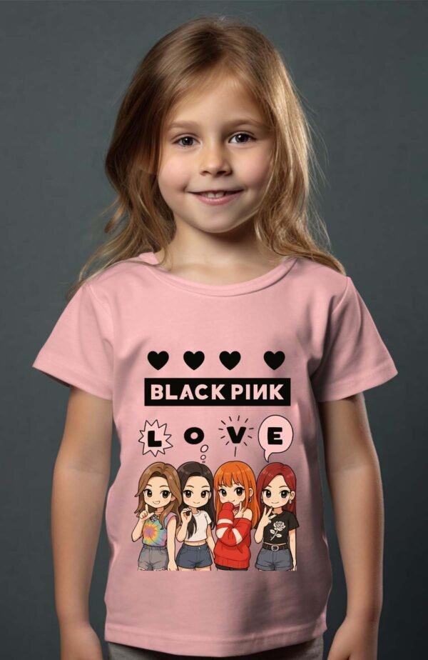 T-shirt Col Rond Fille - Black pink love