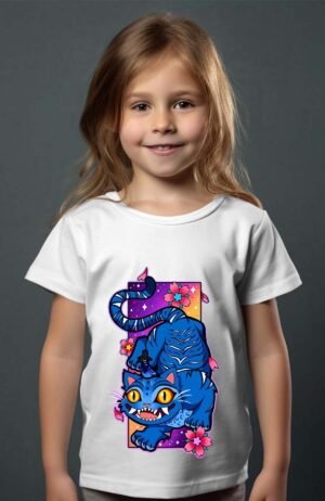 T-shirt Col Rond Fille - Cat kpop flower