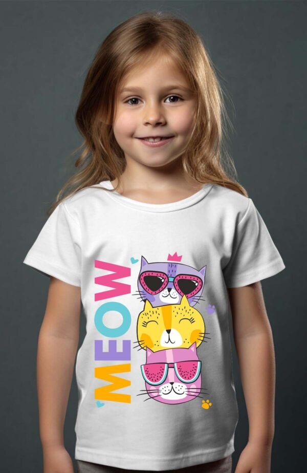 T-shirt Col Rond Fille - Meow cat marrant