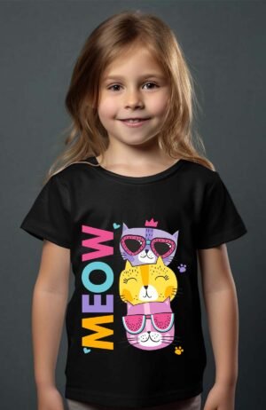 T-shirt Col Rond Fille - Meow cat marrant