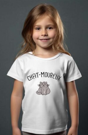 Chat-moureux – Tshirt Fille – Blanc