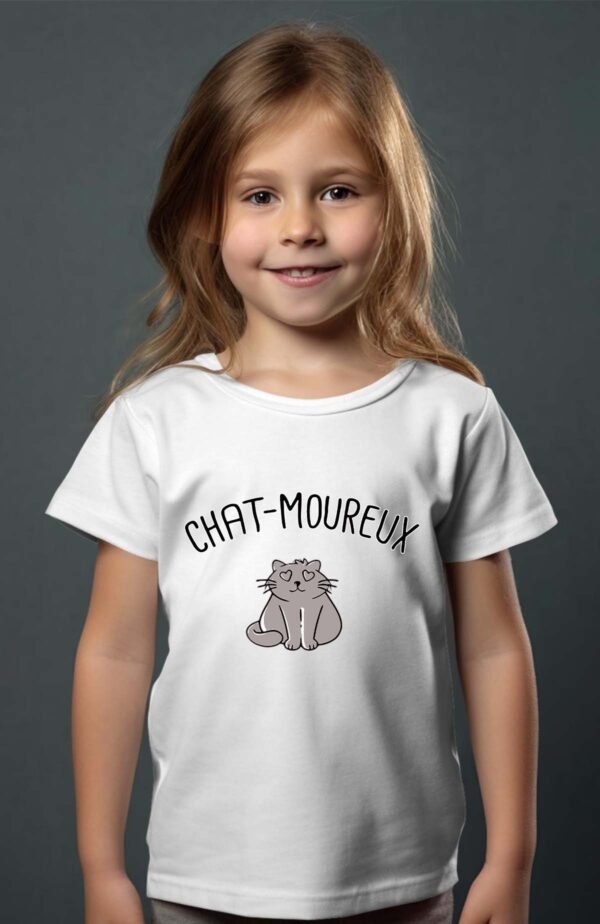 T-shirt Col Rond Fille - Chat-moureux