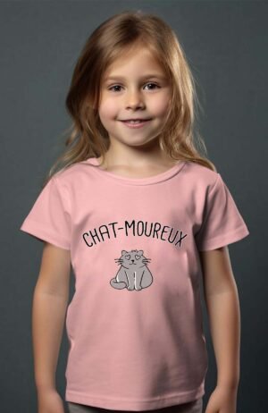 T-shirt Col Rond Fille - Chat-moureux