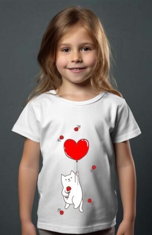 Chat vole coeur – Tshirt Fille – Blanc