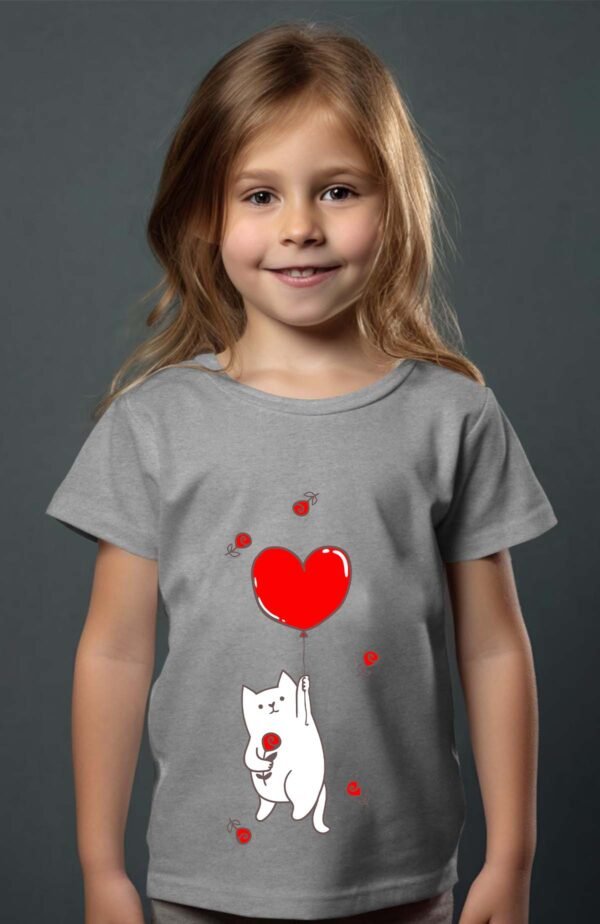 T-shirt Col Rond Fille - Chat vole cœur