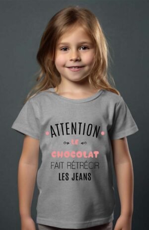 T-shirt Col Rond Fille - Attention le chocolat fait rétrécir les jeans