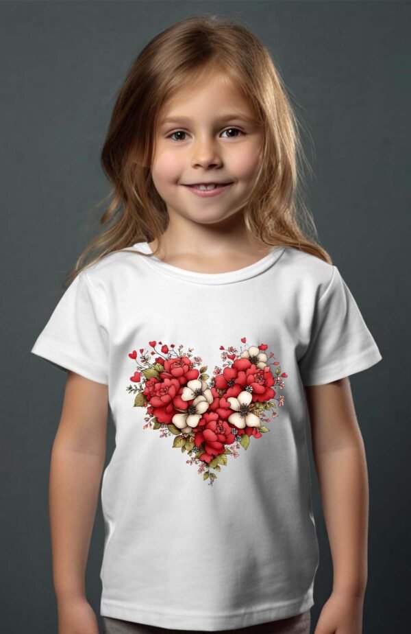 T-shirt Col Rond Fille - Cœur flowers